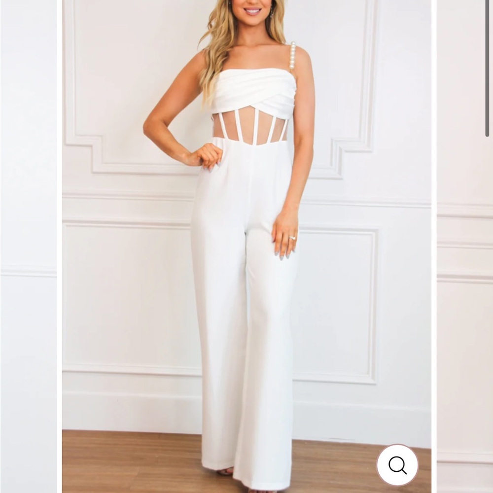 Pearl Strap Jumpsuit - White- Bridal- Bride- Size Small